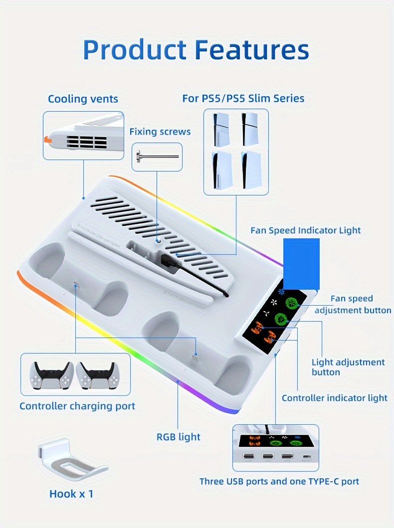 CoolBase – Station de Refroidissement PS5 avec Chargeur Double & LED RGB
